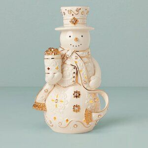 NEW Porcelain Lenox Florentine & Pearl Lite-Up SNOWMAN 24KT Gold Accents w/timer